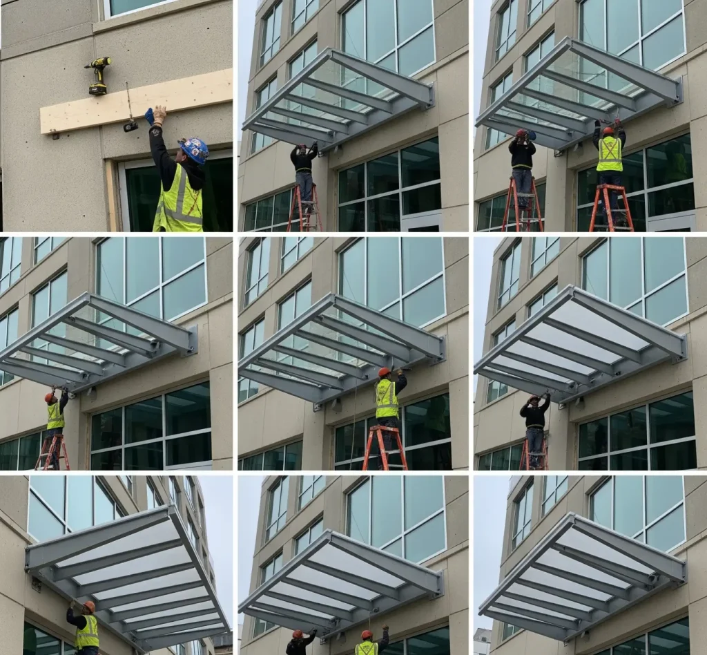 Proses pemasangan kanopi tanpa tiang